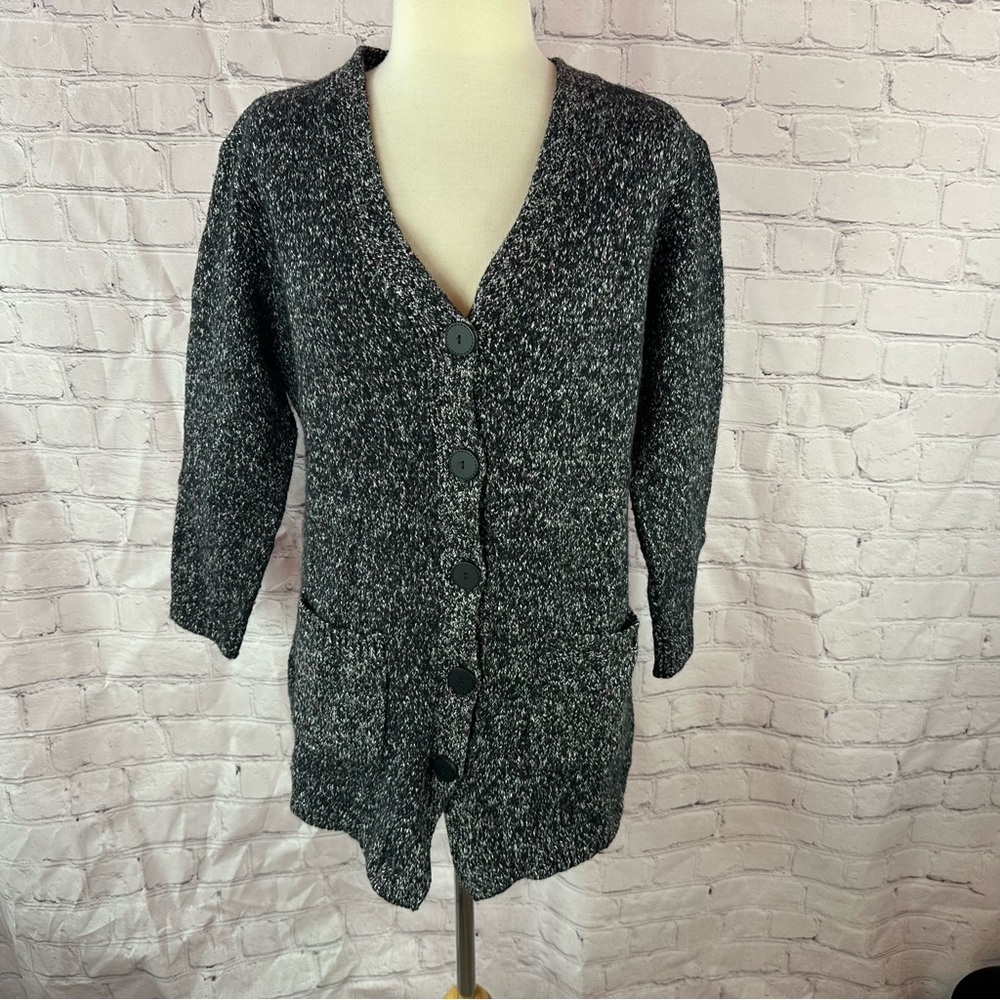 Chico's Black White tweed textured cardigan Sweater sz 3 (xl 16) layering